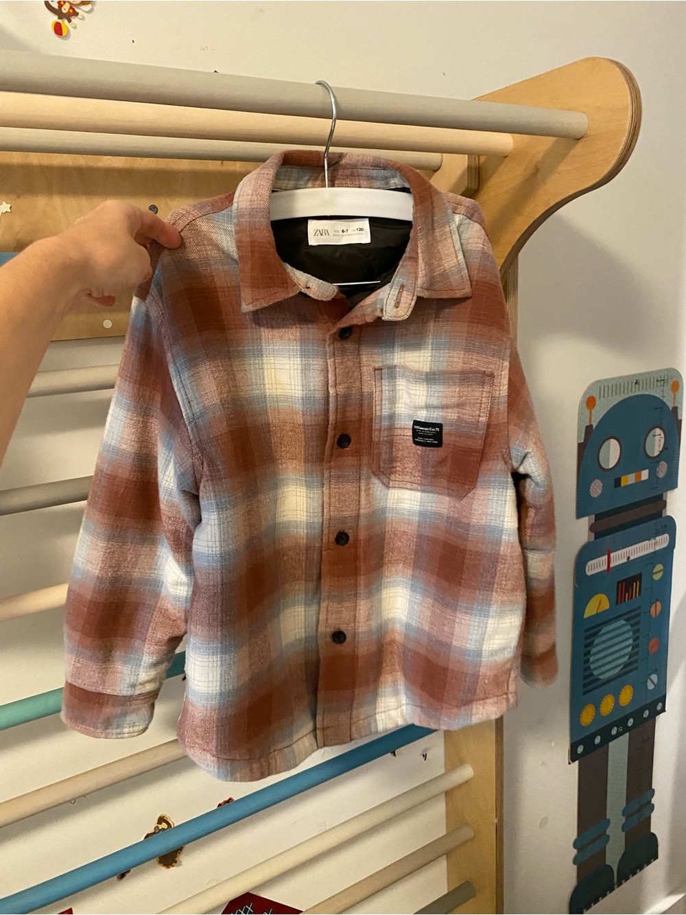 Zara Boys Rust Plaid Button-Up Light Jacket